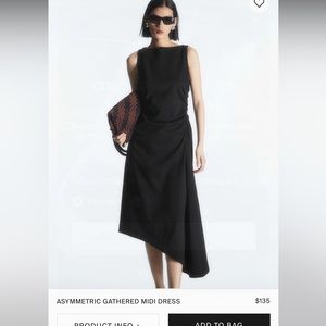 COS asymmetric gathered midi dress. Size S. Black. NWOT.